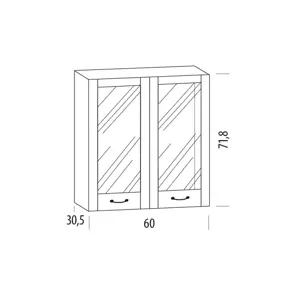 SNOW, horní skříňka prosklená 60BB, korpus bílý, dvířka bílé MDF