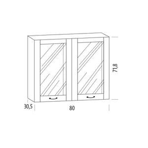 SNOW, horní skříňka prosklená 80BB, korpus bílý, dvířka bílé MDF